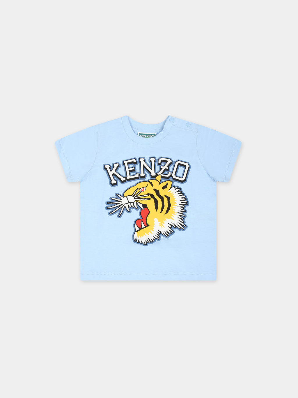 T-shirt celeste per neonato con iconica tigre e logo